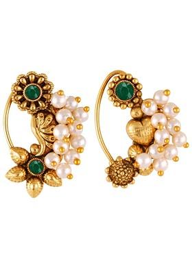 Set Of 2 Gold Plated Pearl Studded Nosepins