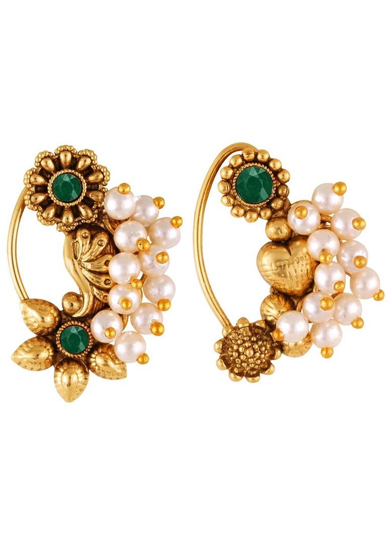 Set Of 2 Gold Plated Pearl Studded Nosepins