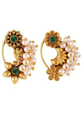 Set Of 2 Gold Plated Stone Studdedand Beaded Nosepin