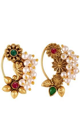 Set Of 2 Gold Plated Pearl Beaded Nosepin