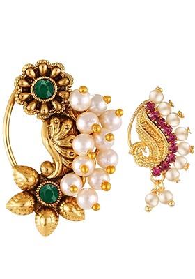 Gold Plated Artificial Beads Stud Nosepin