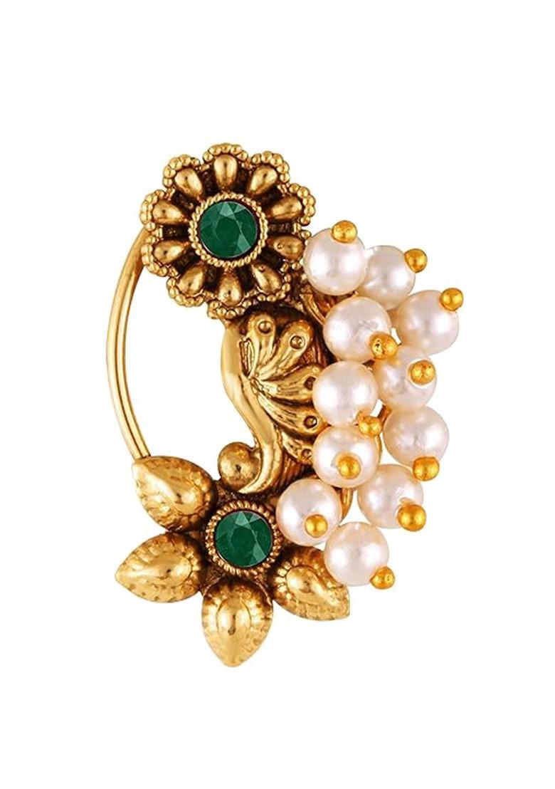Gold Plated Artificial Beads Stud Nosepin