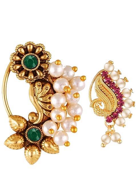 Gold Plated Artificial Beads Stud Nosepin