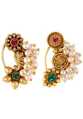 Set Of 2 Gold Platedand Beaded Nosepins