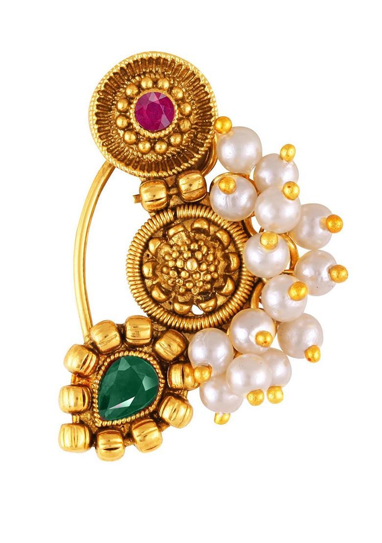 Set Of 2 Gold Platedand Beaded Nosepins