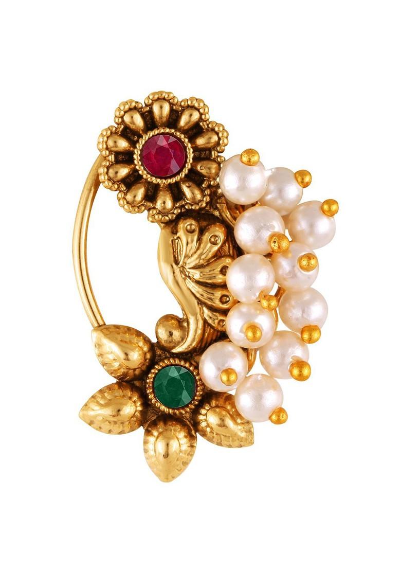 Set Of 2 Gold Platedand Beaded Nosepins