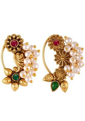 Set Of 2 Gold Plated Stone Studdedand Beaded Nosepin