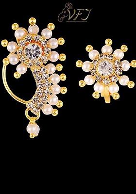 Set Of 2 Gold Plated Cz Studded Clip On Nosepin