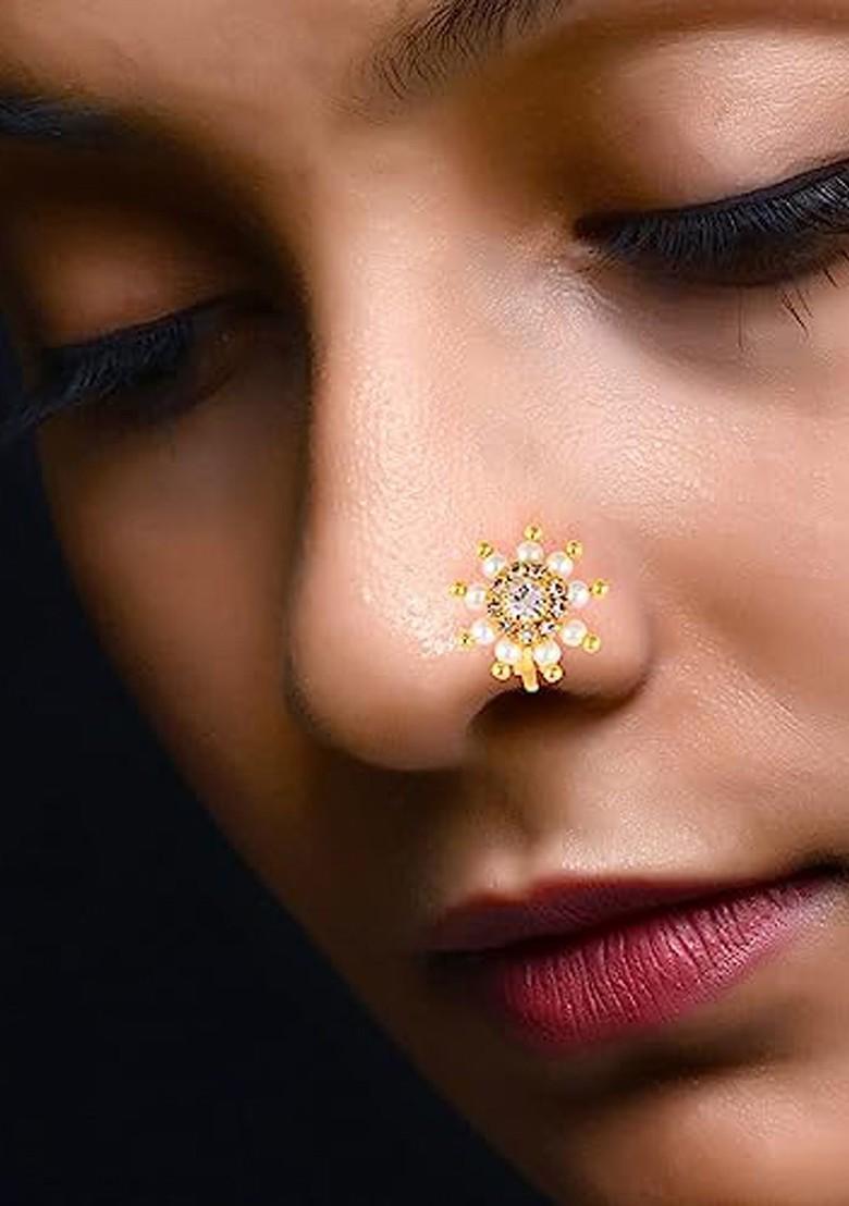 Set Of 2 Gold Plated Cz Studded Clip On Nosepin