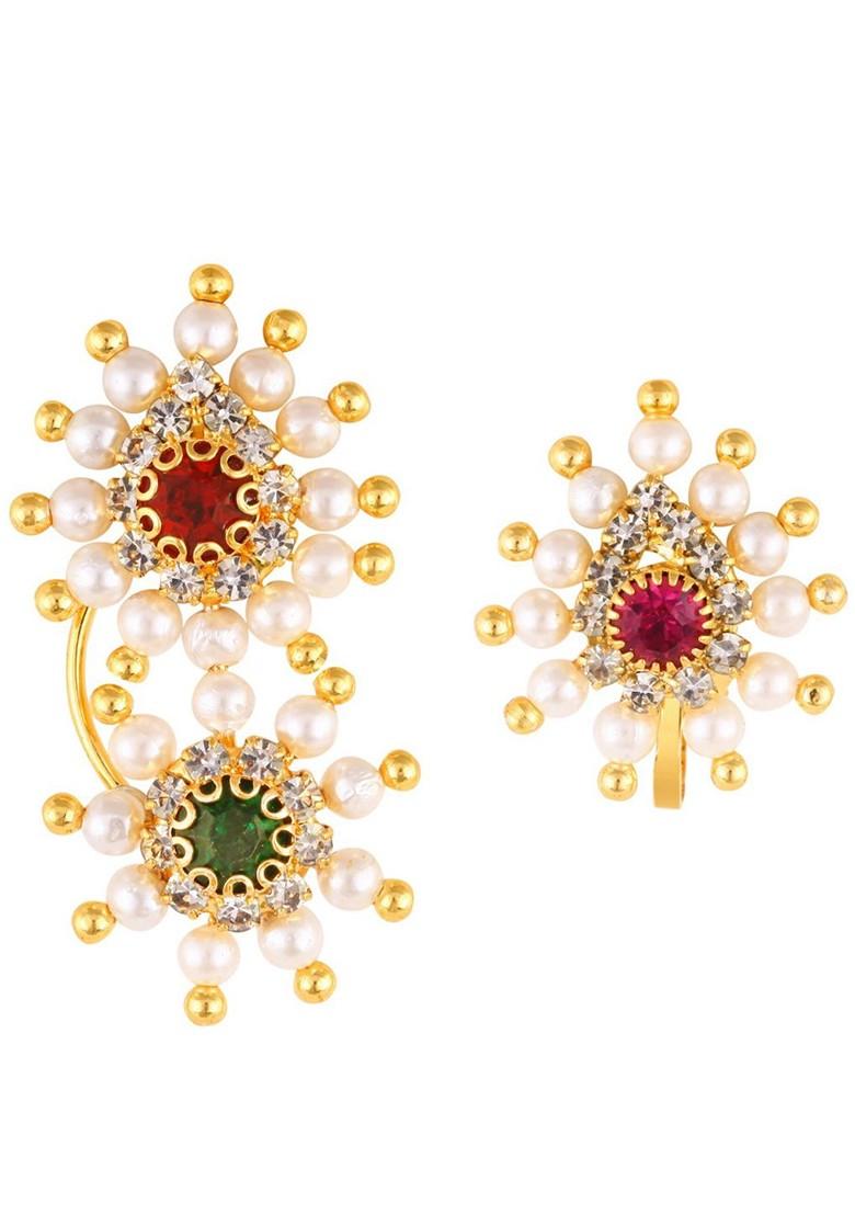 Set Of 2 Gold Plated Cz Studded Nose Pin