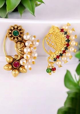 Set Of 2 Gold Plated Pearls Ring Nosepin