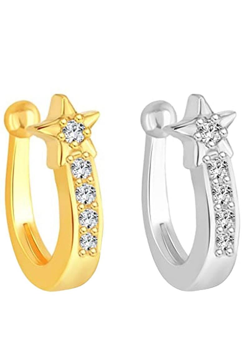 Set Of 2 Rhodium Plated Press Nosepin