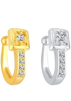 Set Of 2 Gold Rhodium Plated Cz Studded Nosepin
