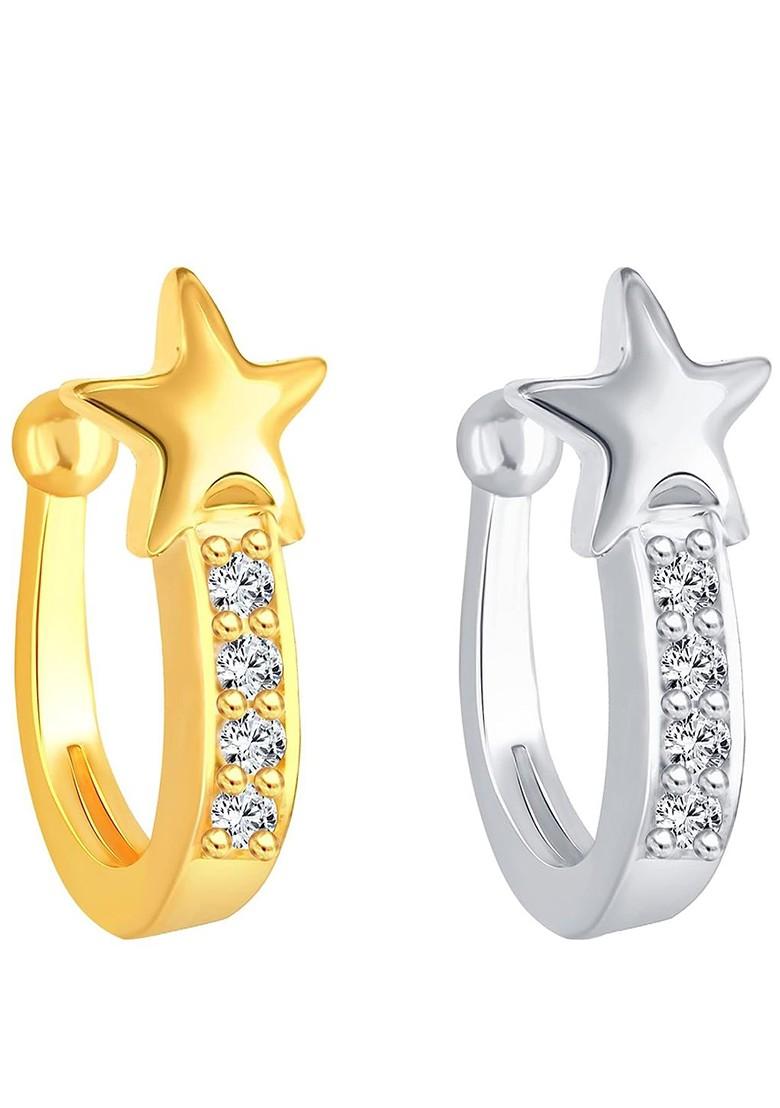 Set Of 2 Rhodium Plated Press Nose Ring