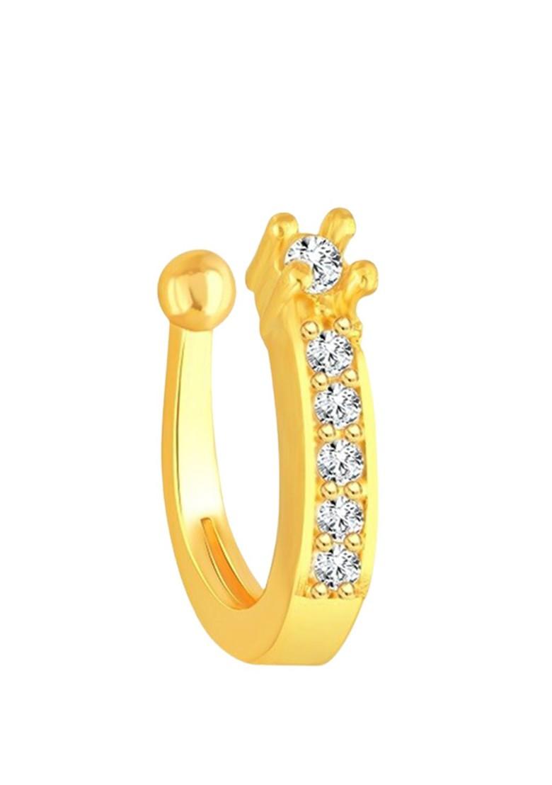 Set Of 2 Gold Platedand Rhodium Plated White Crystals Studded Clip On Nosepins