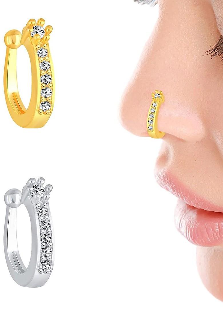 Set Of 2 Rhodium Plated Gold Plated Nosepin