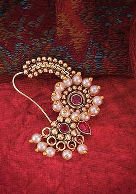 Gold Plated Cubic Zirconia Studdedand Beaded Stud Nosepin
