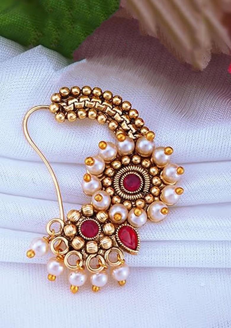 Gold Plated Cubic Zirconia Studdedand Beaded Stud Nosepin