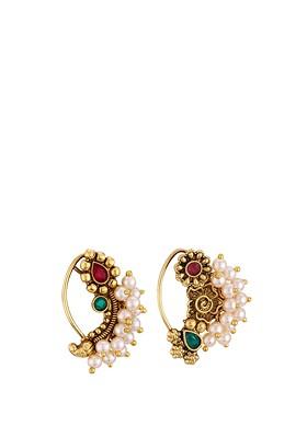 Set Of 2 Gold Plated Pearls Ring Nosepin