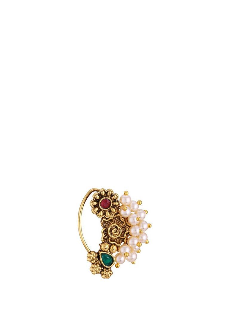 Set Of 2 Gold Plated Pearls Ring Nosepin