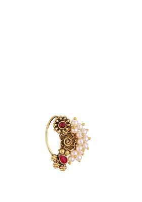 Set Of 2 Gold Plated Pearls Ring Nosepin