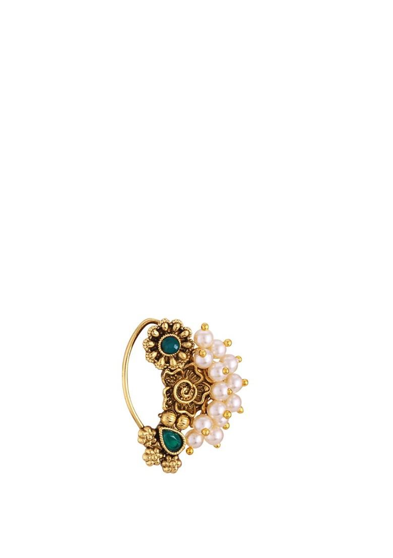 Set Of 2 Gold Plated Pearls Ring Nosepin