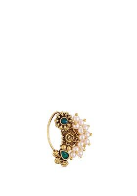 Set Of 2 Gold Plated Meenakari Pearls Ring Nosepin