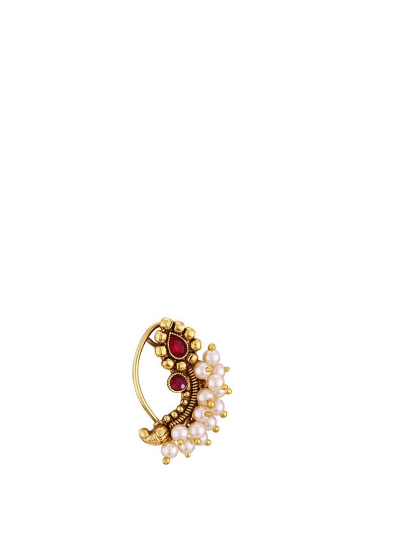 Set Of 2 Gold Plated Pearls Ring Nosepin