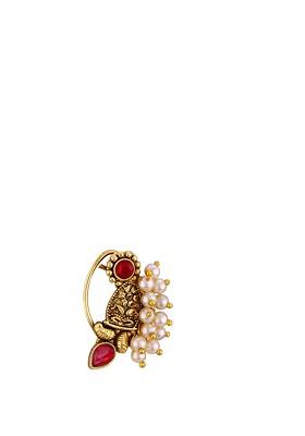 Set Of 2 Gold Plated Pearls Ring Nosepin
