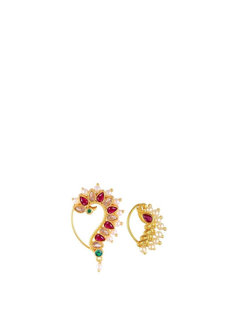 Set Of 2 Gold Plated Pearls Beaded Ring Nosepin
