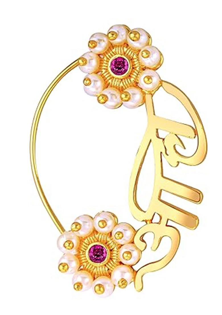 Gold Plated Cubic Zirconia Pearl Beaded Stud Nosepin