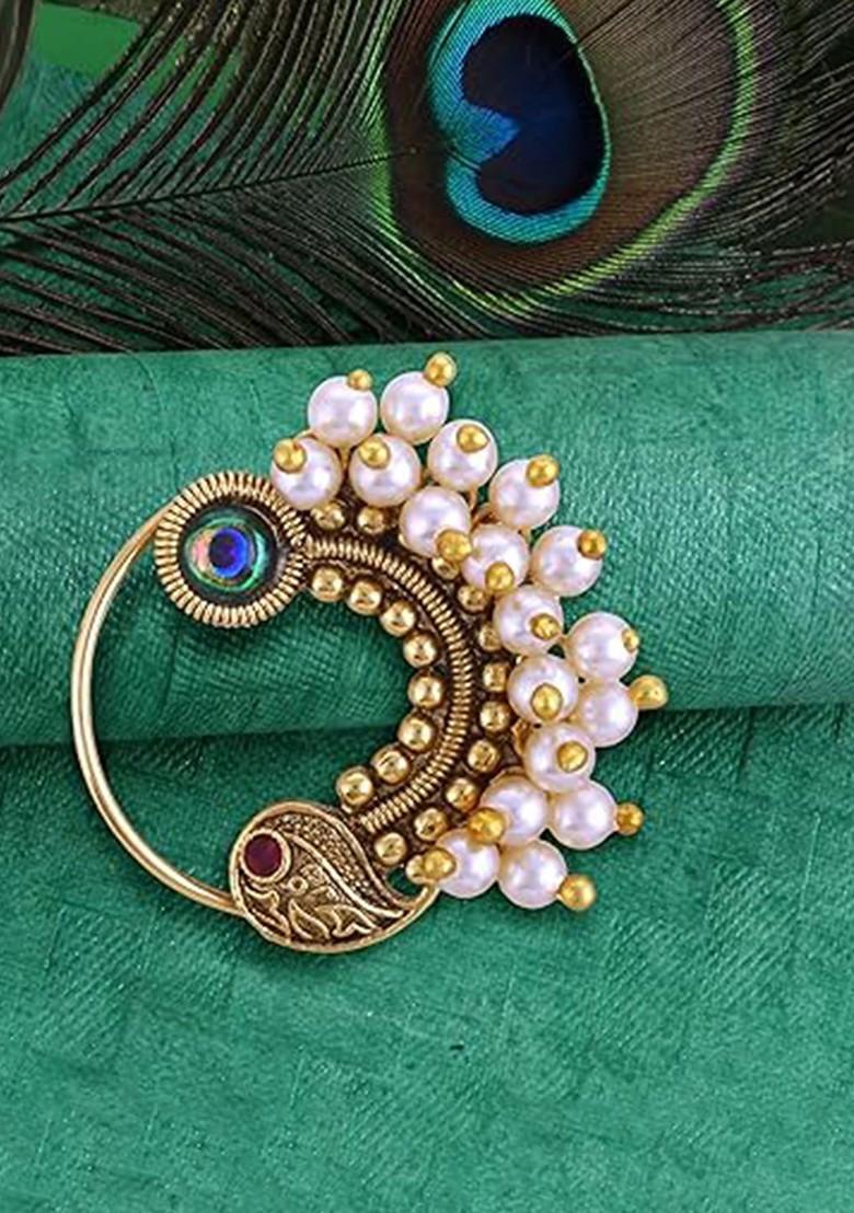 Gold Plated Stone Studdedand Beaded Stud Nosepin