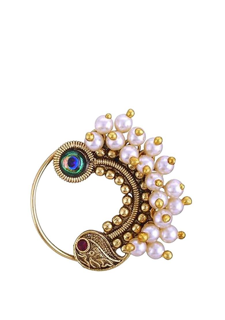 Gold Plated Stone Studdedand Beaded Stud Nosepin