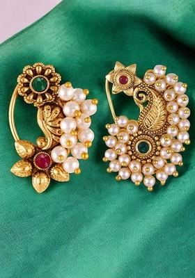 Set Of 2 Gold Plated Pearls Beaded Ring Nosepin