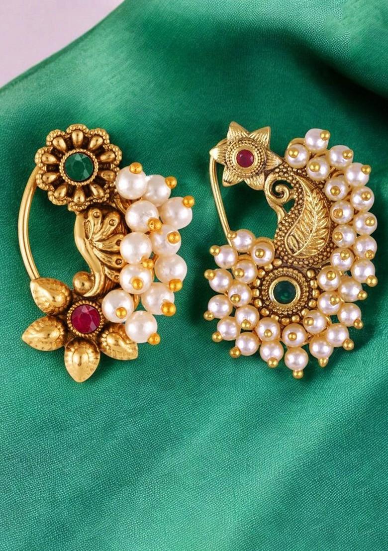 Set Of 2 Gold Plated Pearls Beaded Ring Nosepin