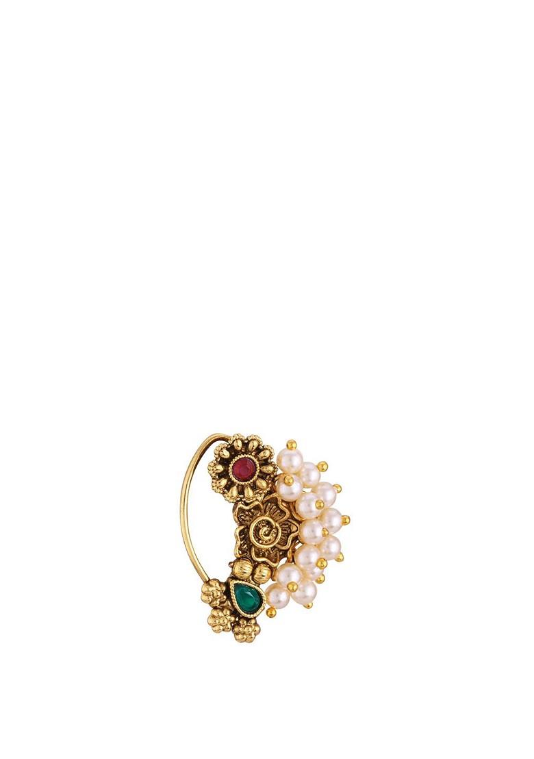 Set Of 2 Gold Plated Pearls Ring Nosepin