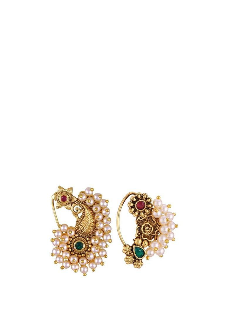 Set Of 2 Gold Plated Pearls Ring Nosepin
