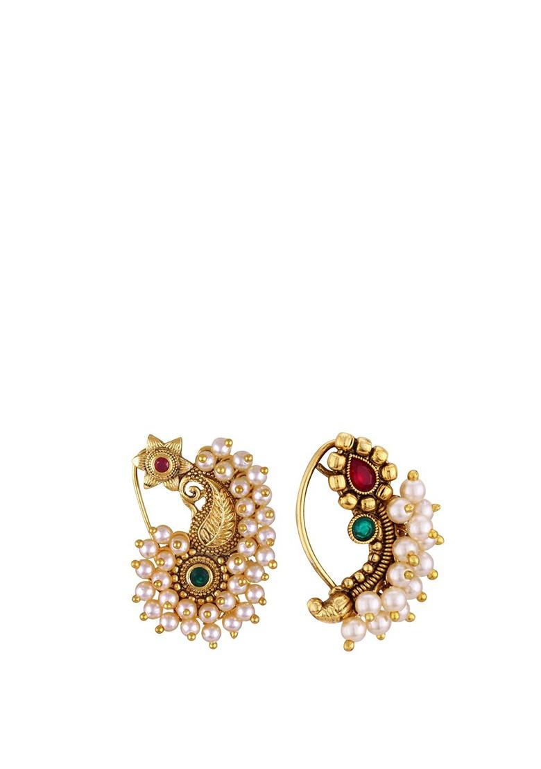 Set Of 2 Gold Plated Pearls Ring Nosepin