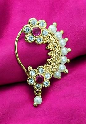 Set Of 2 Gold Plated Pearls Ring Nosepin