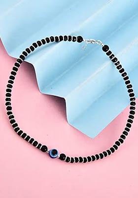 Black And Silver Evil Eye Beads Anklet Pack Of 2