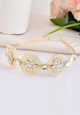 Royal Kundan Mirror Work Hairband With Pearl Detailing