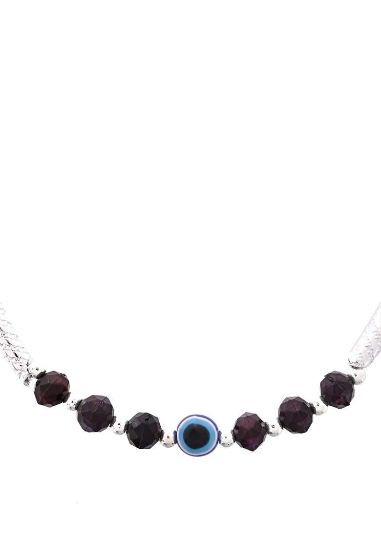 Set Of 2 Silver And Tone Stainless Steel Evil Eye Anklets With Beads

 - Indya