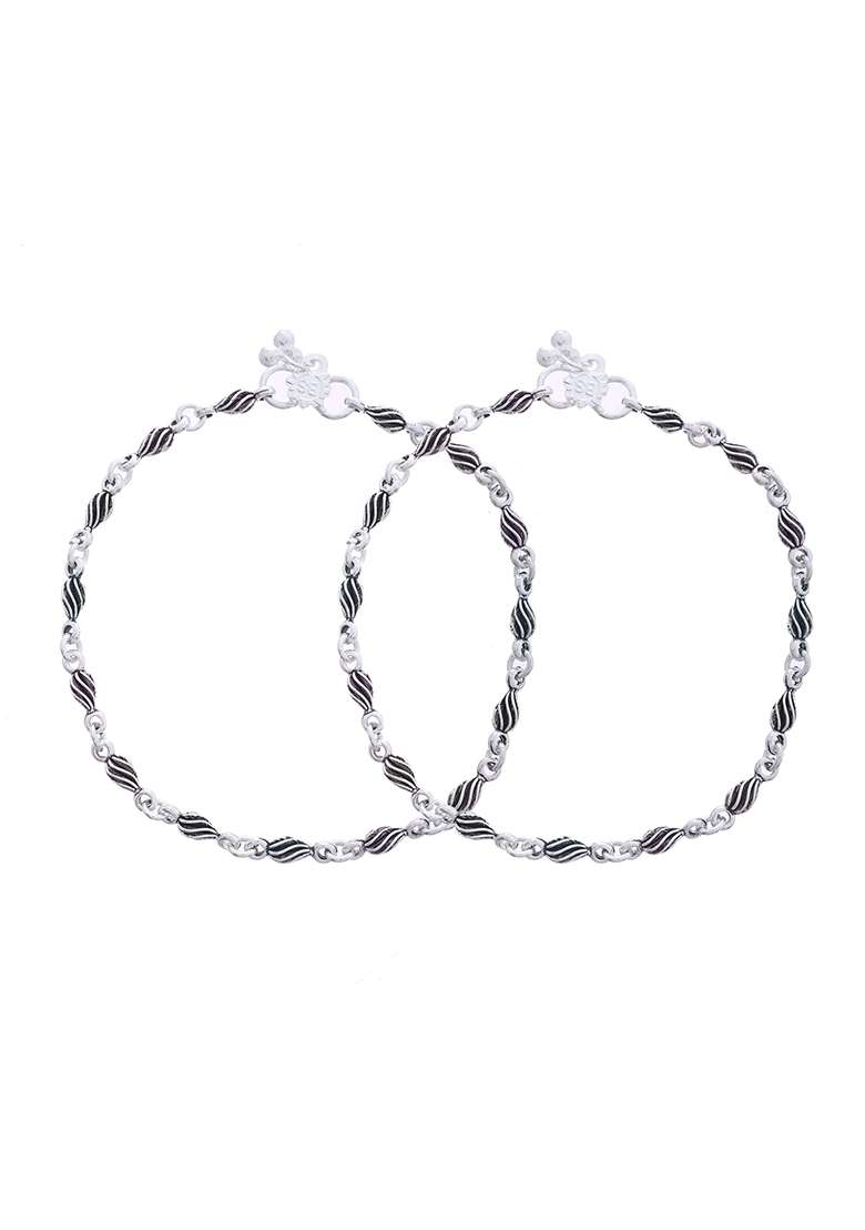 Stainless Steel Silver And Tone Anklets With Leaf And Pearl Detailing

 - Indya
