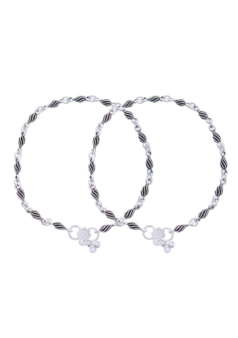 Stainless Steel Silver And Tone Anklets With Leaf And Pearl Detailing

 - Indya