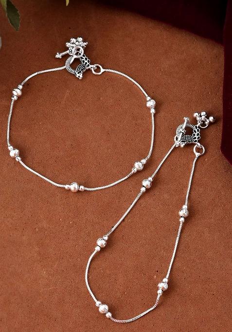 Set Of 2 Traditional Silver And Plated Ball And Chain Anklets


