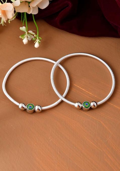 Contemporary Wire And Style Silver Anklet With Peacock Design Bead

