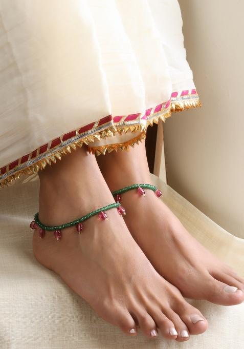 Red And Green Beaded Anklets