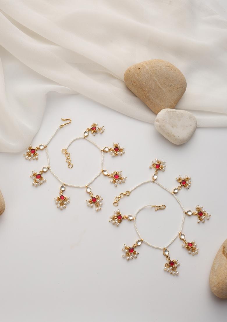 Red Kundan Anklets