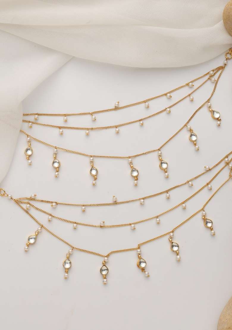 Gold Pearl Anklets - Indya