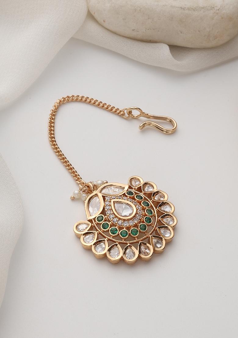 Green Polki Maang Tikka